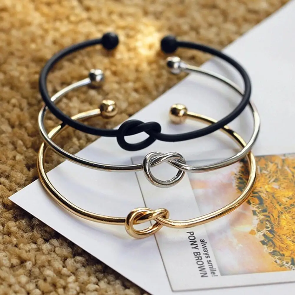 

Women Bangles Fashion Elegant Simple Style Gold/Silver Alloy Personality Jewelry Knot Adjustable Open Bracelet Bangle