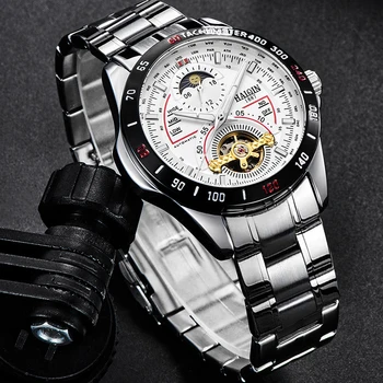 

Watch Men Luxury Brand HAIQIN Mechanical Movement Men's Fashion Wrist Watch Luxury Military Water Moon Phase Men's Wristwatch