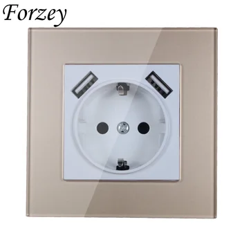

2019 new style USB Wall Socket Free shipping Double USB Port 5V 2A Gold color acrylic patch frame high quality usb FDG-02