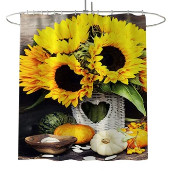 

Bathroom Classic Bathroom Shower Curtains Sunflowers Durable Waterproof Fabric Bathroom Curtains