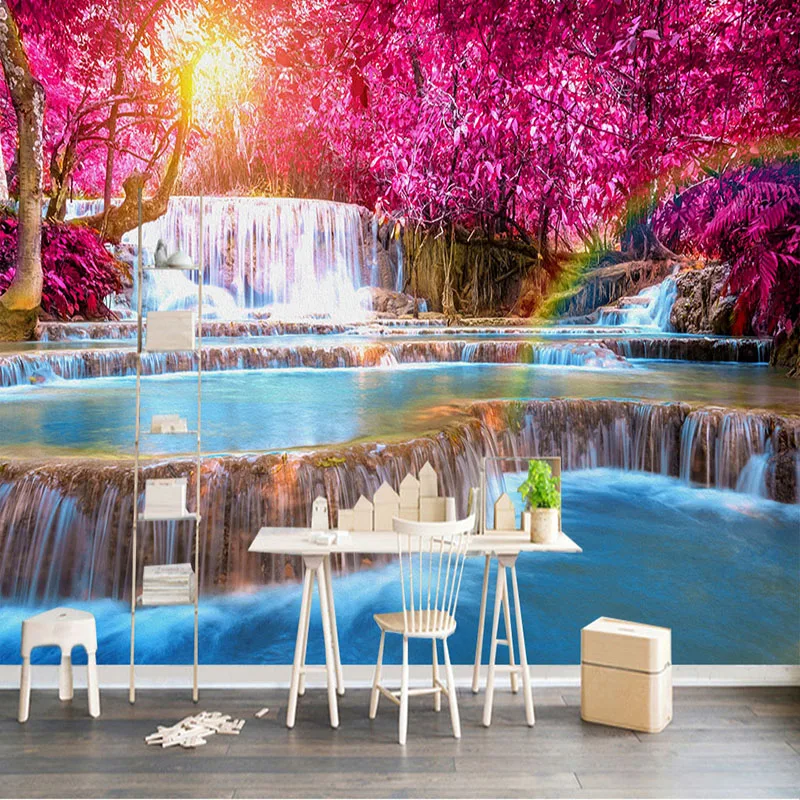 

Drop Shipping Custom 3D Photo Wallpaper Romantic Natural Landscape Waterfall Wall Painting TV Background Decor Wall Covering