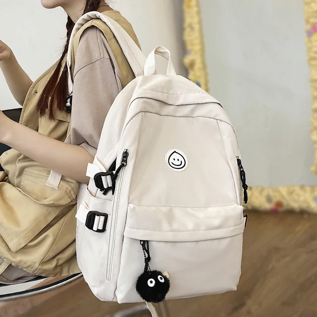 College Student Women School Bags White Cute Female Backpack Waterproof Kawaii Book Bag Ladies Teen Girl Backpacks Fashion Nylon 1