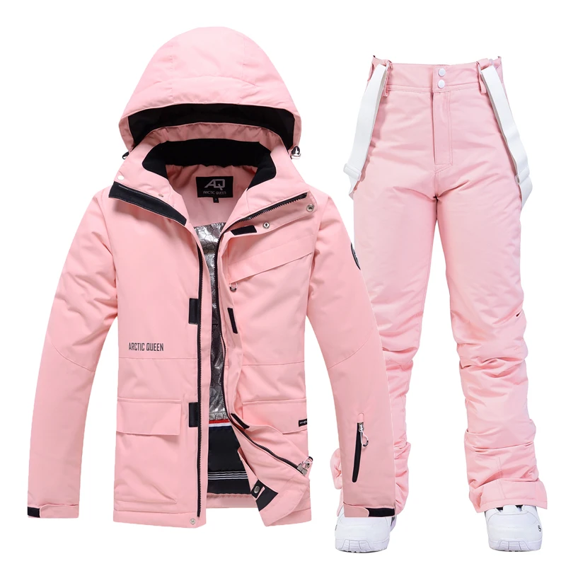 -30 Pure Color Women's Snow Suit Wear Snowboard Clothing Sets 10k Waterproof Windproof Winter Costume Ski Jacket + Pant Girl's ski jacket women ski pants