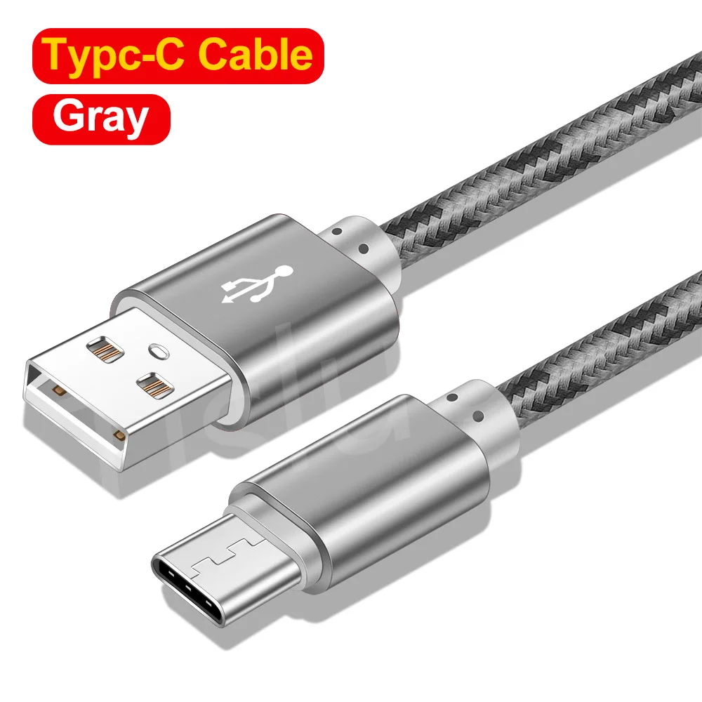 Кабель usb type-C с нейлоновой оплеткой 1 м для быстрой зарядки и синхронизации данных для xiaomi mi9 samsung Galaxy S10 huawei USB кабель для мобильного телефона type C - Цвет: Gray Type C