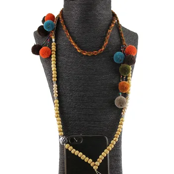 

Wood Bead Cord Phone Case for iPhone Pompom Necklace Lanyard Carry Protective Phone Cover to Hang For iPhone Cross Body