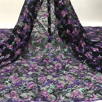 

Pink African Dry Lace Fabric Embroidered Nigerian Sequins Lace Fabric 2020 High Quality Velvet Lace Fabric For Party Dress 1802