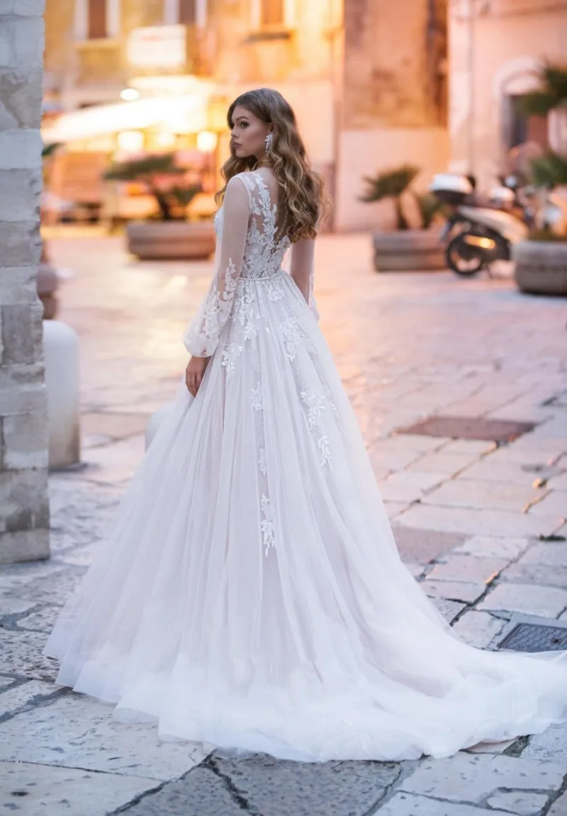Verngo ТРАПЕЦИЕВИДНОЕ свадебное платье с кружевной аппликацией свадебное платье в стиле бохо рукав с оборкой платье невесты Длинные Свадебные платья Vestido De Casamento