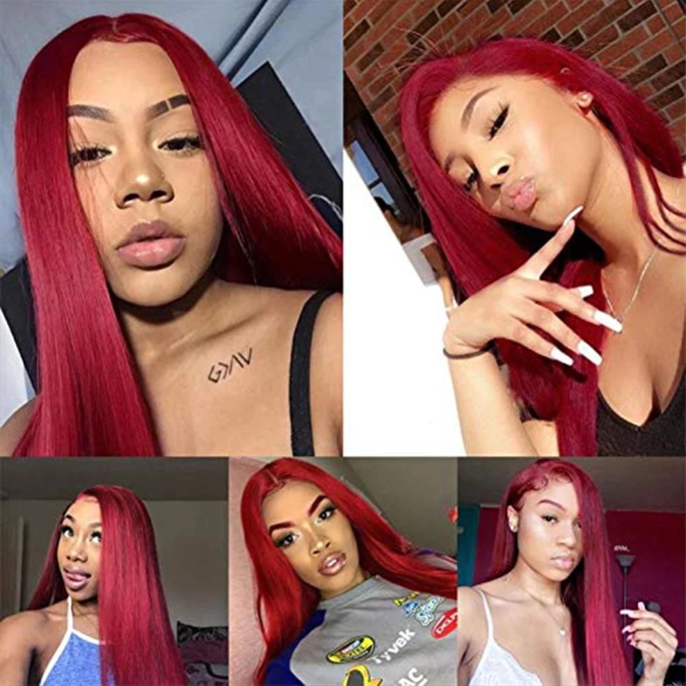 Red Lace Front Human Hair Wigs Full Lace Human Hair Wigs 99J Red Human Hair Wig 13x6 Lace Frontal Wig Pre Plucked Colored