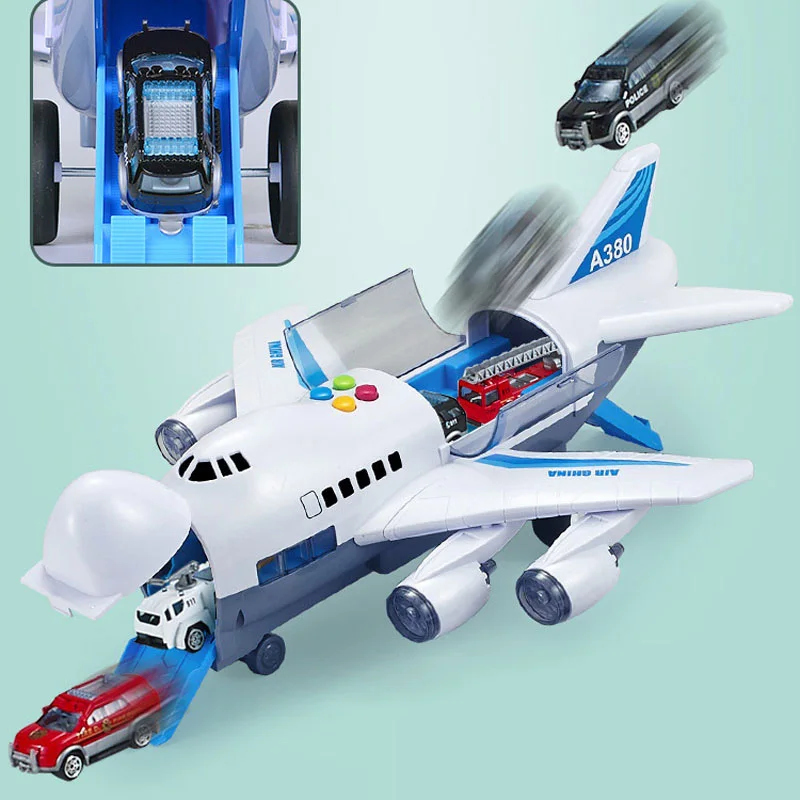 Музыкальная история симулятор трек инерции детская игрушка для хранения самолета пассажирский самолет полиция пожарная спасательная игрушка для маленьких мальчиков автомобиль, синий