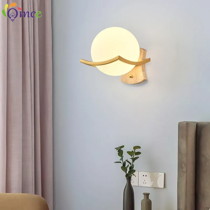 OMEE Modern Unique Novelty Wall Lamps Glass Ball Lampshade Wall Light For LED Indoor Home Bedroom Bedside Lamp Lighting AC220V