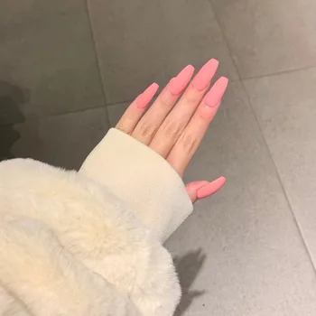 

24pcs/box Fashion Pink Pure Color Frosted Ballet Fake Nails with glue Medium Length Square Head Suitable Fairy Decor Manicure TY