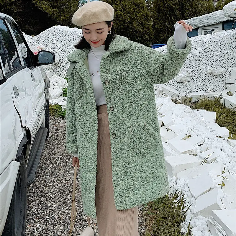 Женское пальто из искусственного меха зимнее теплое плюшевое пальто Модная длинная парка куртка из меха ягненка женская верхняя одежда пальто