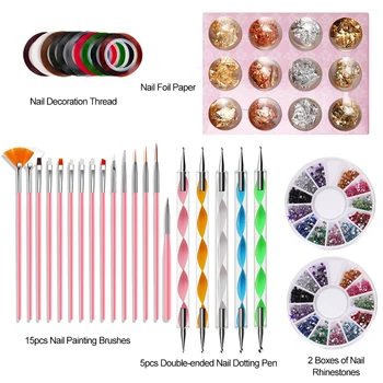 

Nail Painting Brush Set Dotting Pen Nail Art Tools Kit UV Gel Striping Tape Line Manicure 3D Nail Rhinestones Nail Art Tool