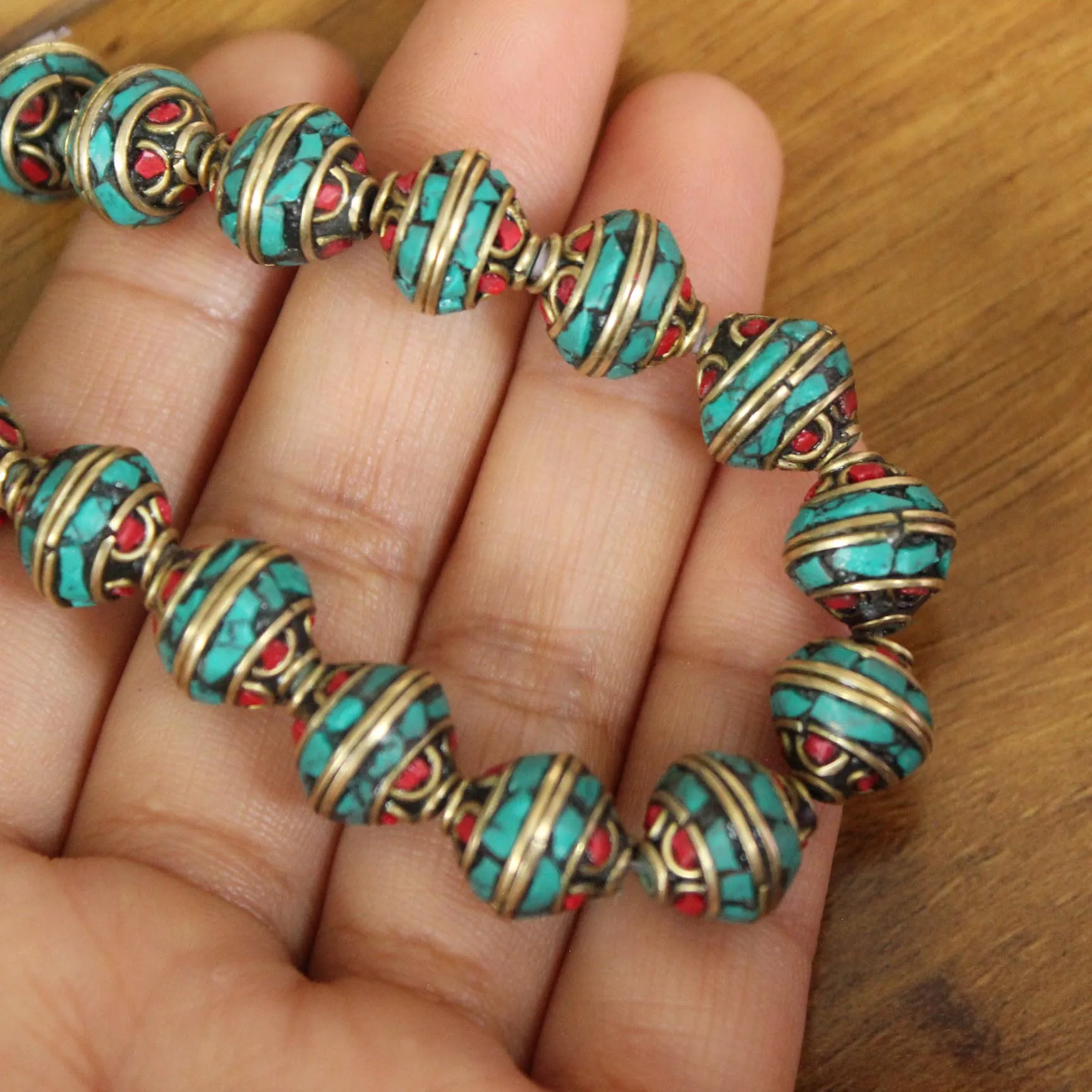 BD182 Nepal Handmade Loose Beads Inlaid Colorful Stone Beads For DIY Jewelry Making Jewelry Accessories 10 Beads Lot