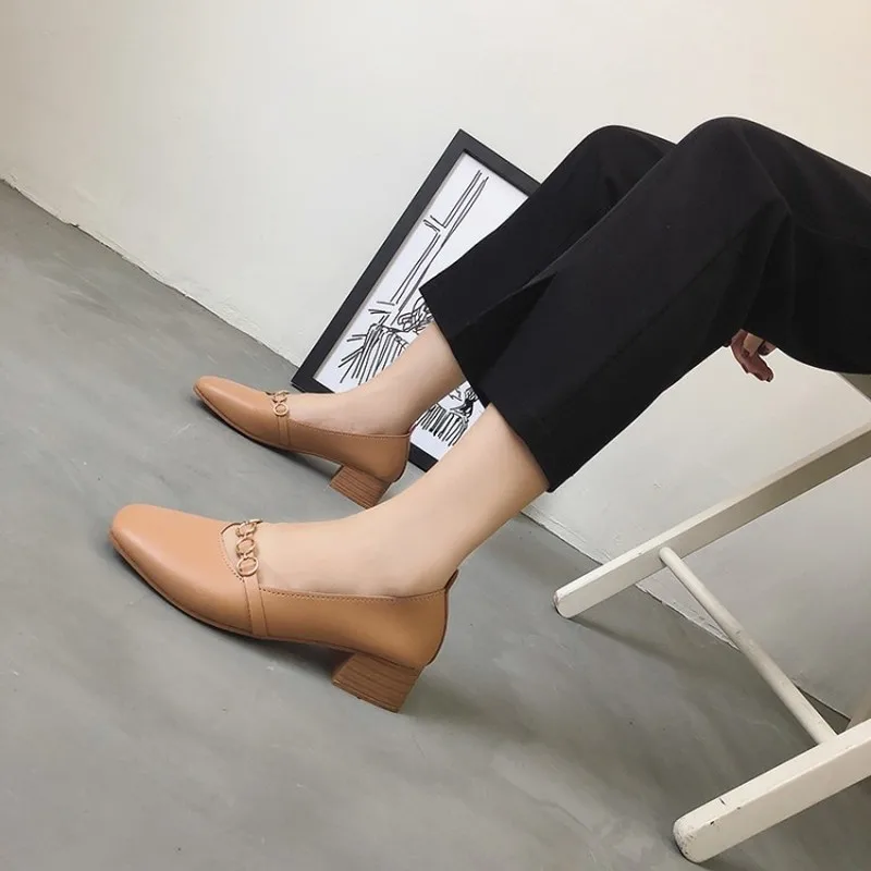 

New Spring Cow Split Flats Women Square Toe Flat With Metal Decoration Footwear Loafers Shoes Female Shoes Woman J15-54