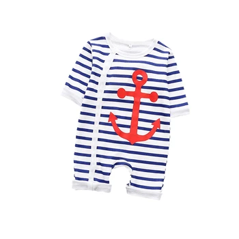 

Baby Boy Sailor Costume Blue White Striped Navy Wind Romper Clothes Autumn New Baby Boys Long Rompers Button Front Open Jumpsuit