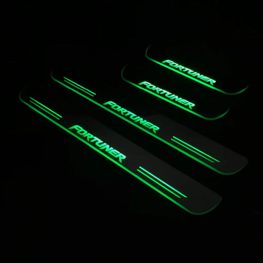 RQXR led движущиеся двери потертости для toyota fortuner динамический порог пластина плоская подкладка накладки Добро пожаловать поток/фиксированный свет, 4 шт