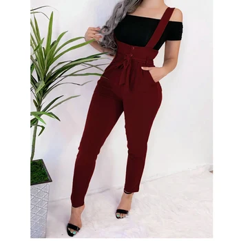 

Women Casual Straps Bib Pants Solid Loose Jumpsuit Dungarees Fashion Overalls Spring Autumn Clothes