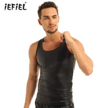 Черная искусственная кожа для мужчик экзотическая майка без рукавов Тонкий жилет майка вечерняя майка для вечеринок жилет