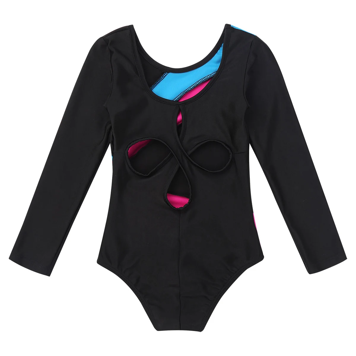Girls Long Sleeve Gymnastics Leotard, Children's Jumpsuit, Color Block, Cutout Back, Ballet Leotards, Kids Dance Wear
