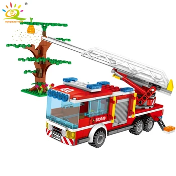 

HUIQIBAO 330pcs Fire Fighting Ladder Trucks Car Sprinkler Building Blocks City Rescue Firefighter Figures Bricks Children Toys