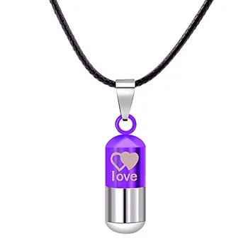 

Titanium Steel Couple Pill Pendant Necklace Geometric Empty Secret Bottle Necklace