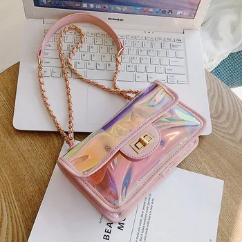 

Laser Transparent Square Jelly bag 2020 Fashion New High quality PVC Women's Designer Handbag Lock Chain Shoulder Messenger Bag