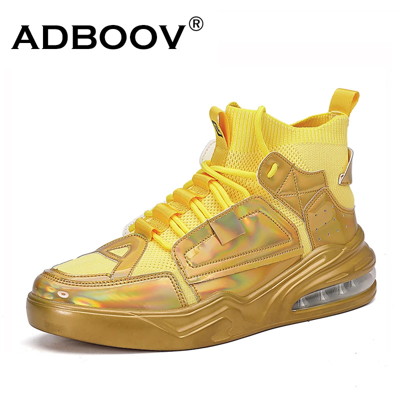 Adboov Knit Fabric Men S Fashion Sneakers Gold High Top Men Running Shoes Air Cushion Pu Sole Sports Shoes Men S Vulcanize Shoes Aliexpress