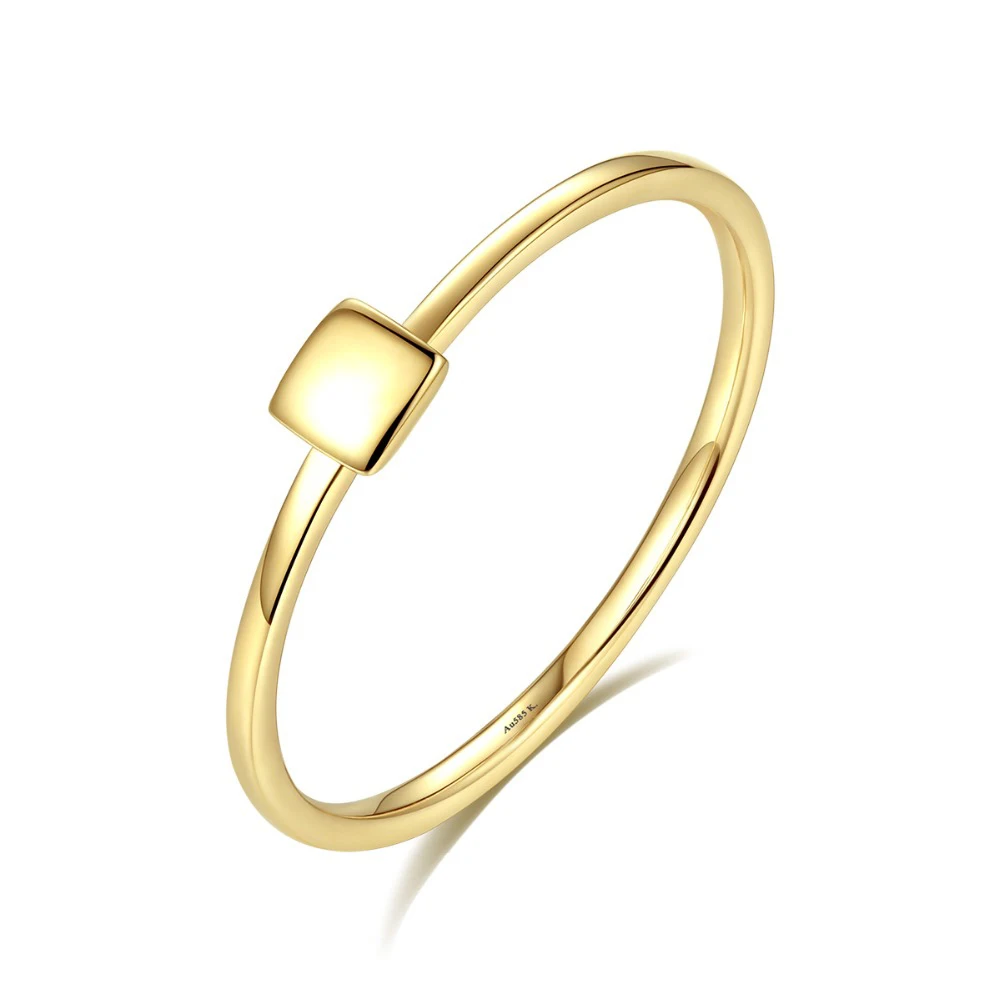 

SANYU Simple Square Round Real Solid 14K Gold Rings for Women Carving Au585 Wedding Engagement bague Yellow Gold Fine Jewelry