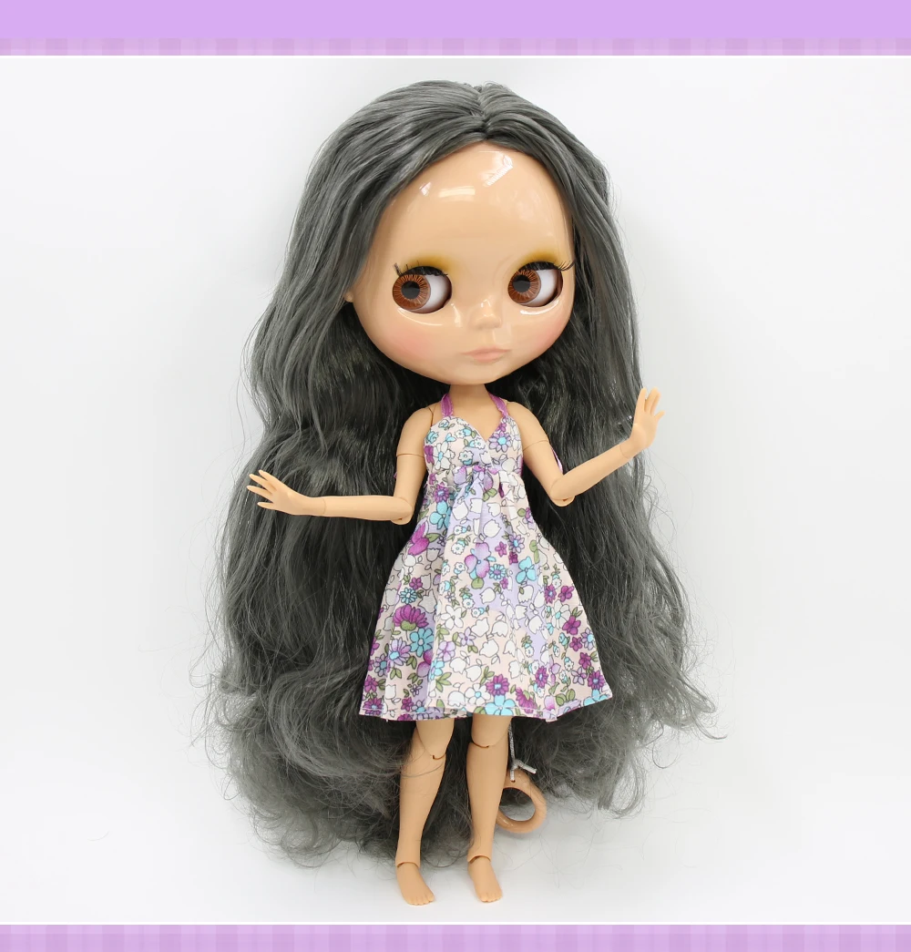 Neo Blythe Doll with Silver Hair, Tan Skin, Shiny Cute Face & Custom Jointed Body 1