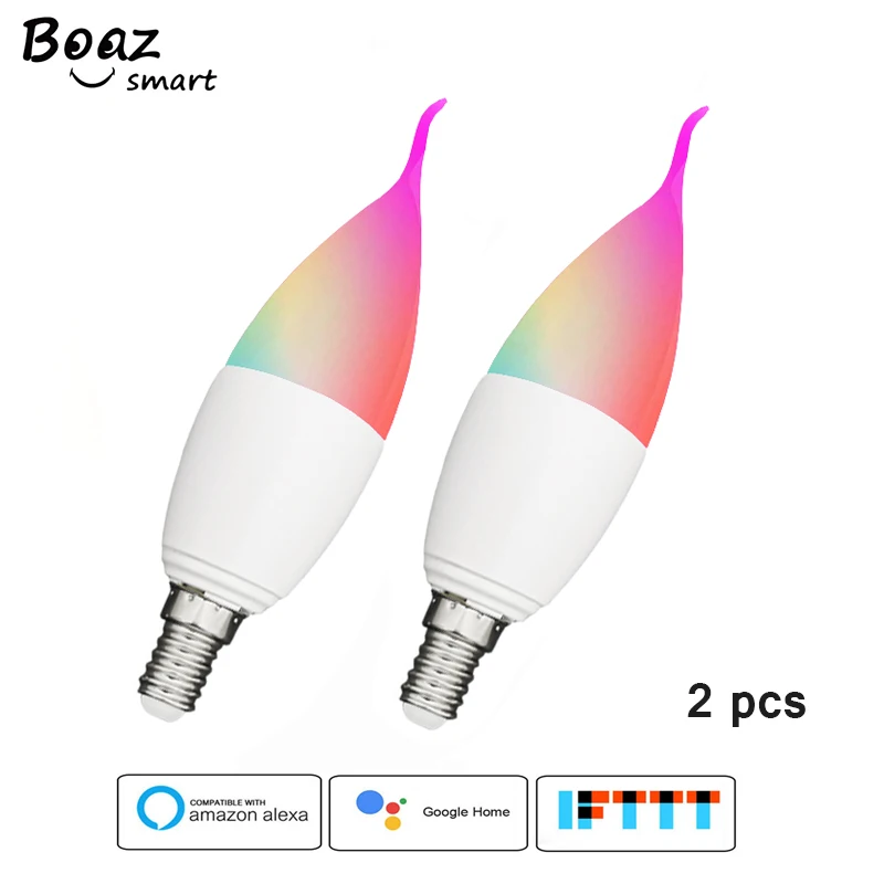 Boaz Smart Wifi E14 E12 E26 E27 светильник-свеча, лампа с дистанционным управлением, умный светильник с регулируемой яркостью Alexa Echo Google Home IFTTT Tuya