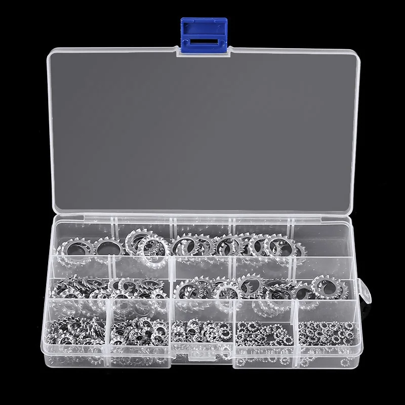 300pcs/Set Tooth Lock Washers 304 Stainless Steel External Star Assortment-Kit 