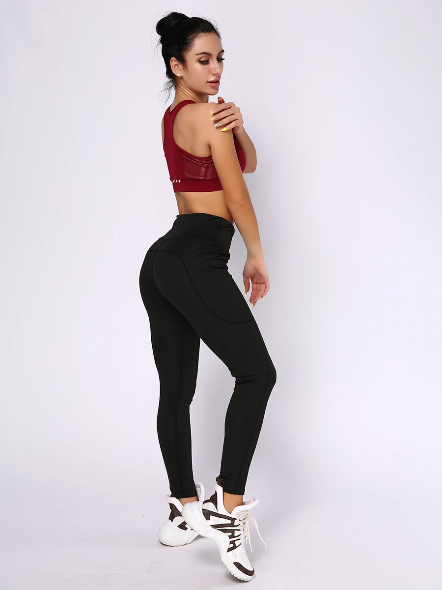 HIFOLK Fitness Women Leggings High Waist Push up Workout Leggings with Pockets Patchwork Design Leggins Polyester Elastic Pants