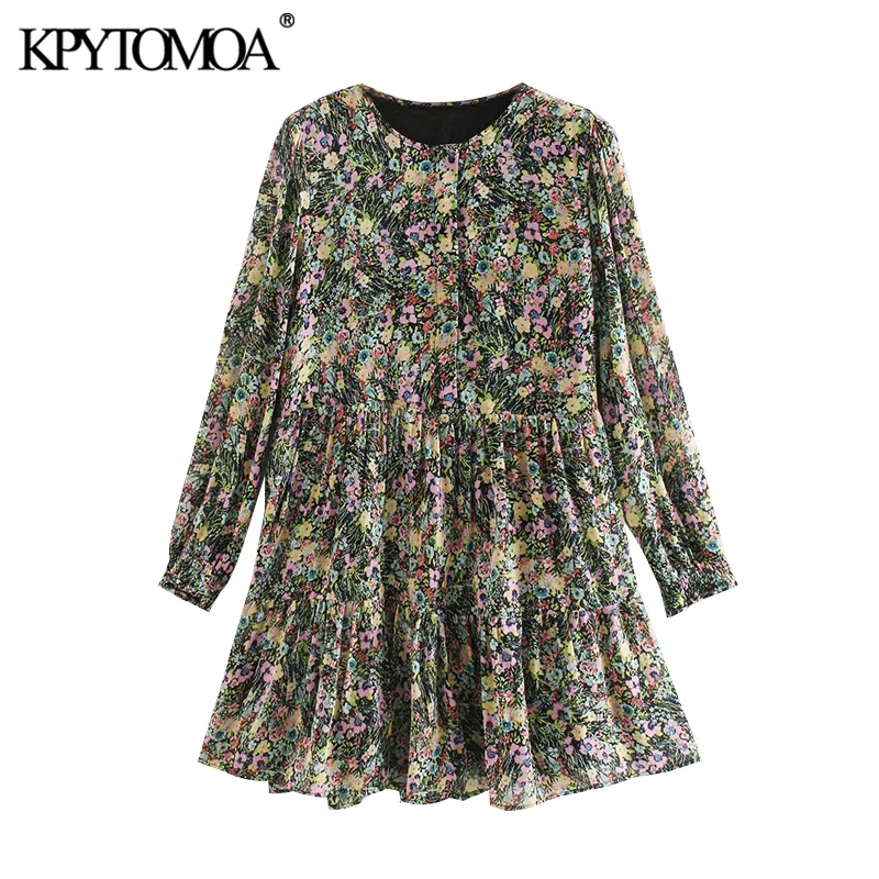 KPYTOMOA Women 2020 Chic Fashion Floral Print Ruffled Mini Dress Vintage O Neck Long Sleeve Female Dresses Vestidos Mujer KPYTOMOA Women 2020 Chic Fashion Floral Print Ruffled Mini Dress Vintage O Neck Long Sleeve Female Dresses Vestidos Mujer