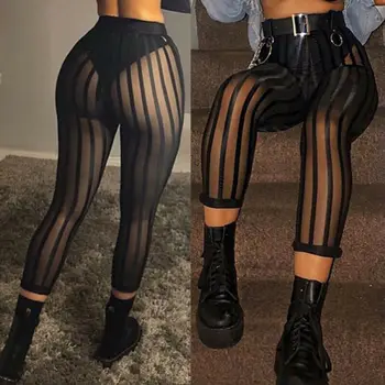 

2020 Sexy Women See-through Pants Bikini Cover Up Striped Mesh Bottoms Plus Size Loose Long Trousers Beachwear Swimwear Swimsuit