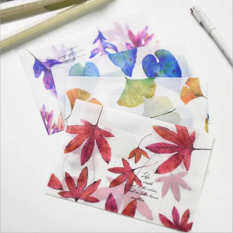 

96pcs/lot Novelty Leaves Translucent Envelope Message Card Letter Stationary Storage Paper Gift Greeting Card