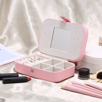 

Earrings Travel Jewelry Box Women Leather Rectangle Packaging Necklace Rings Earrings Storage Organizer Display Gift Boxes Case