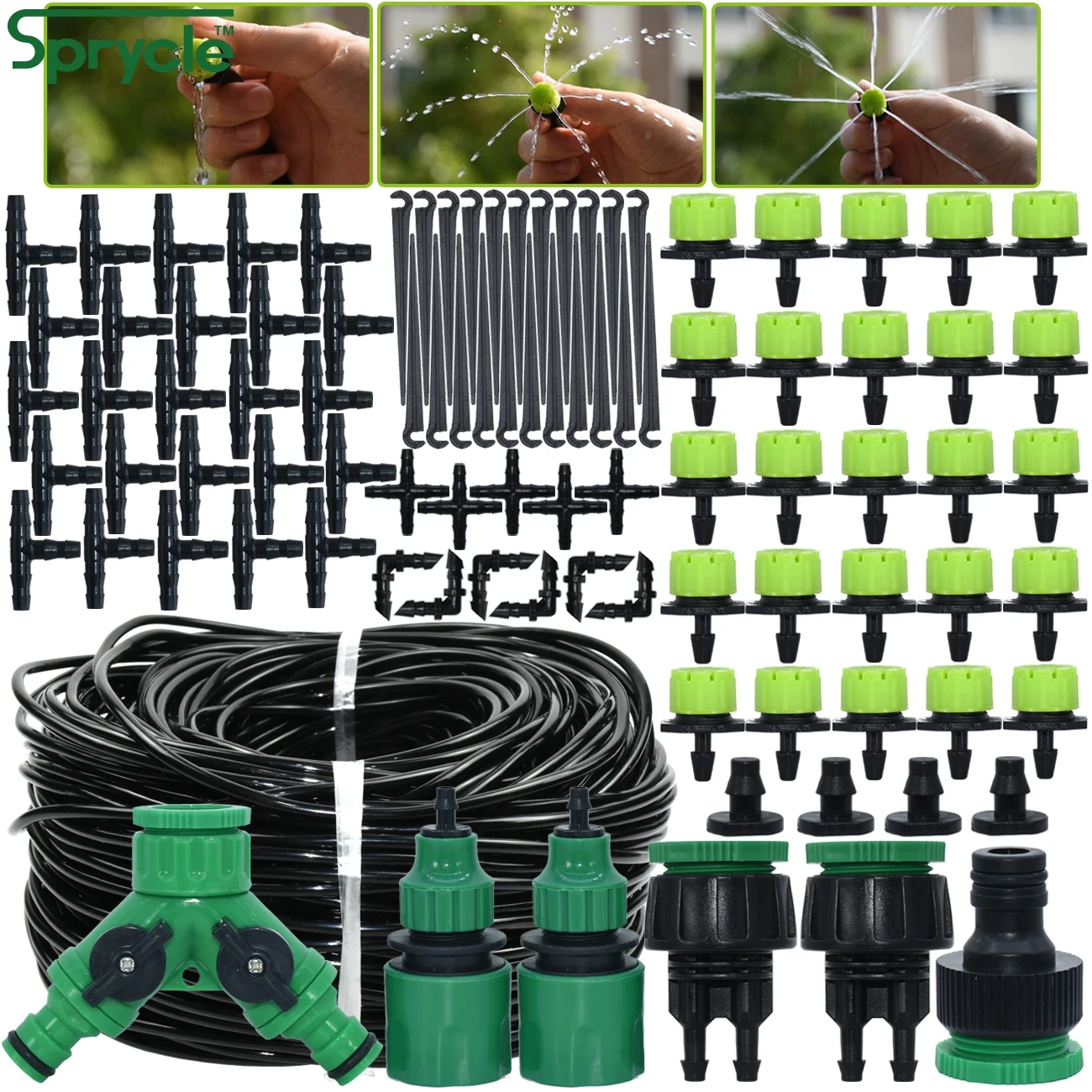 SPRYCLE 5-50M Automatic Garden Watering Adjustable Drip Irrigation System 1/4'' 4/7mm Hose Connectors for Pot Plants Greenhouse drip irrigation system