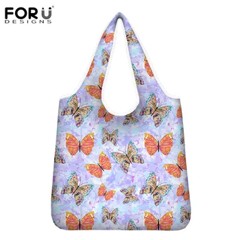 

FORUDESIGNS 3D Butterflies Pattern Ladies HandleTote Bags For Women Fashion Supermarket Reusable Grocery Pouch Organization Bags