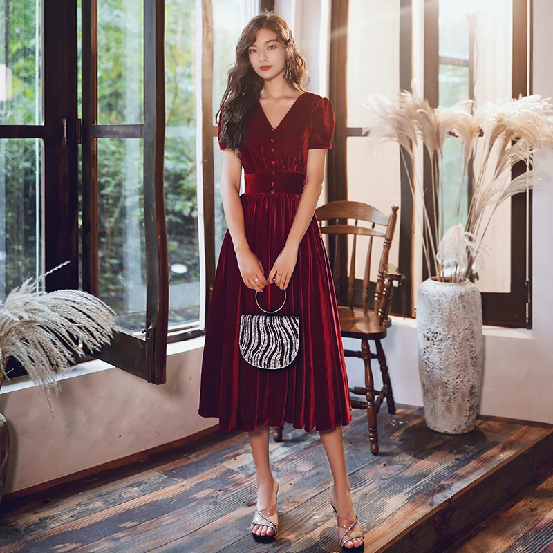 На каждый день wei Инь(железная Гуаньинь) AE0208 с элегантными короткими рукавами бархатные длинные cексуальные вечерние платья с v-образным вырезом бордовые вечерние платья вечерние платья
