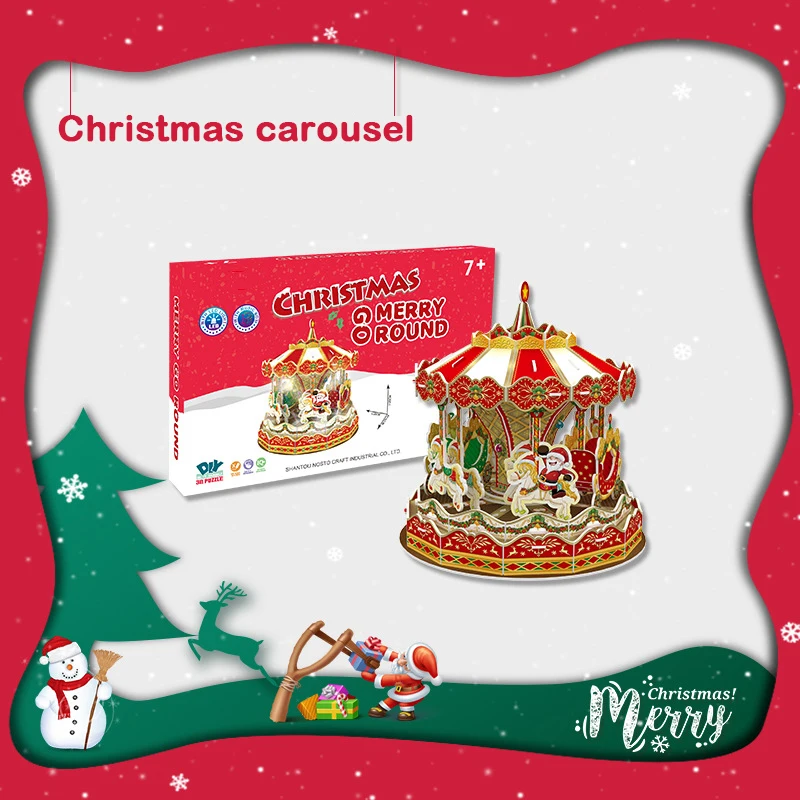 

58 Blocks LED Light Changes Christmas Carousel Children Christmas Gift Jigsaw Puzzle Creative 3D Educational Toys Free Shipping