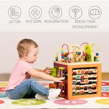 Деревянный многофункциональный вышитый бисером куб сундук с сокровищами детская Монтессори обучающая головоломка животные сундук красочные бусины математическая игрушка