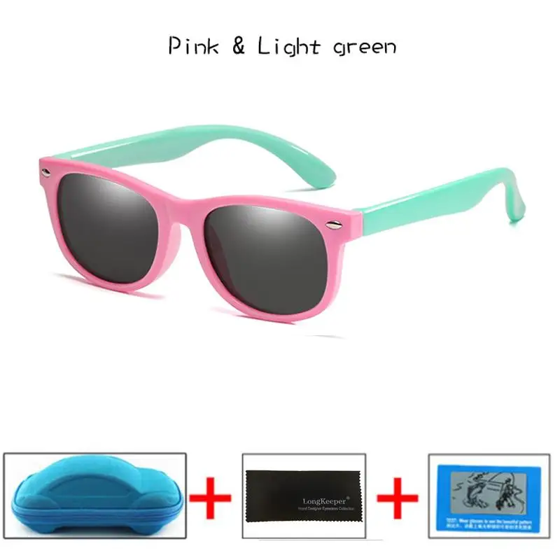 Pink Light Green Детские поляризованные солнцезащитные очки для мальчиков и девочек, небьющиеся силиконовые защитные солнцезащитные очки, UV400, очки для детей, чехол для автомобиля - Цвет линз: Pink Light Green