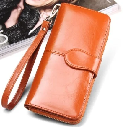 

New Style Oil Wax Leather Women's Wallet Long-Style Korean-style Pull-Style Pendant Wallet Large Capacity Handbag Wallet
