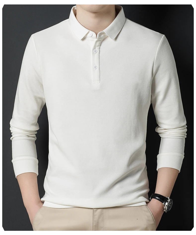 Top Grade Neue Mode Designer Marke Luxus Männer Polo Shirt 100% Baumwolle Casual Langarm Tops Einfarbig Männer Kleidung_voghion.com
