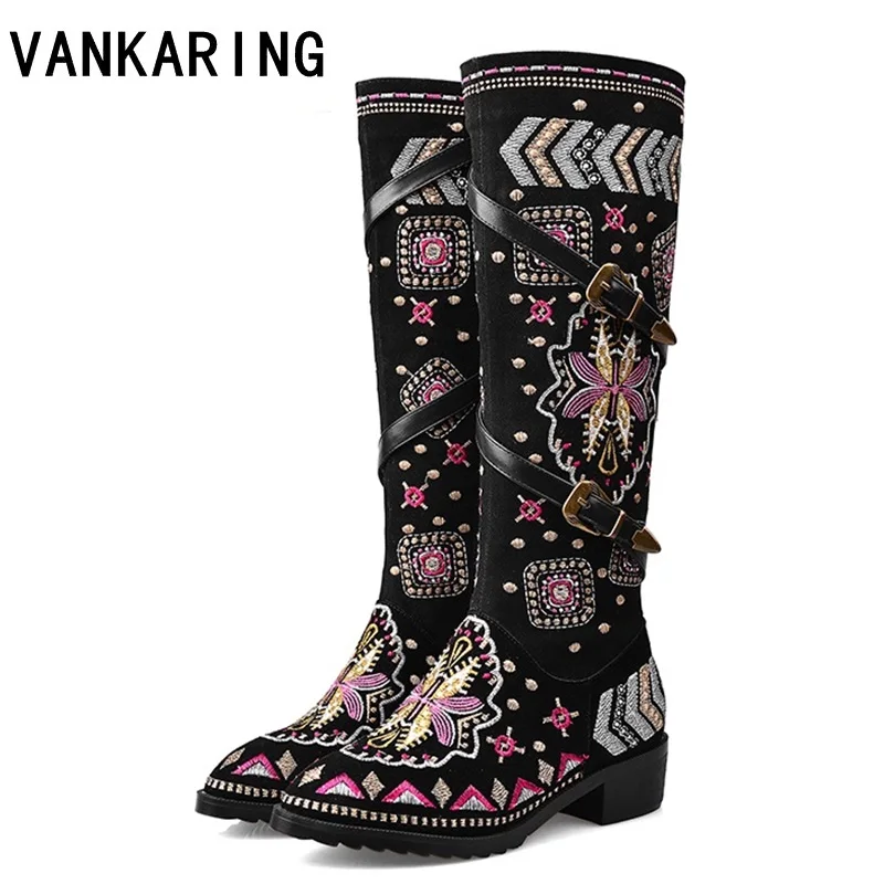 

national suede leather knee high boots women high heels round toe female fashion shoes ladies autumn winter snow boots plus size