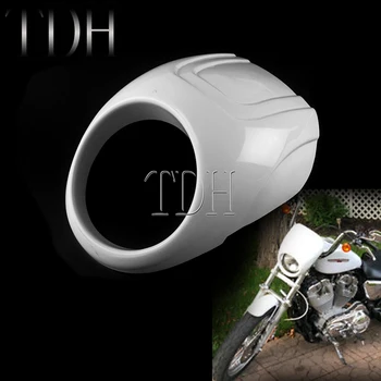

White/Matte Black Front Headlight Fairing Mask 5.75" Head Lamp Mask Cowl for Harley Sportster Dyna Softail XL FXR FXD Universal