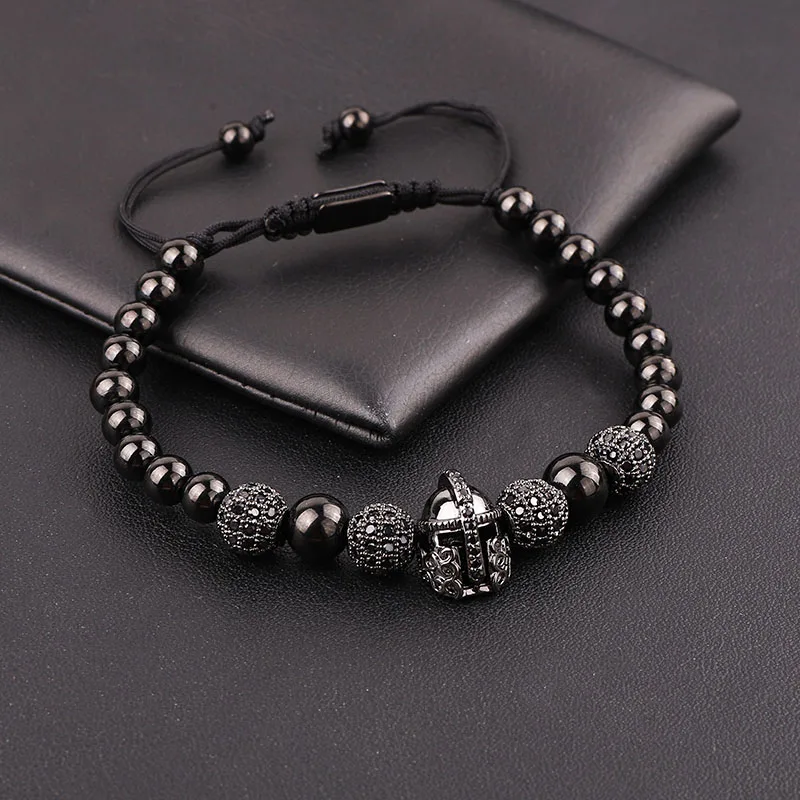 High Quality Luxury Men Jewelry Bracelet 8mm CZ Micro Pave Ball Helmet Charm Adjustable Beads Macrame Bracelet - Image 3