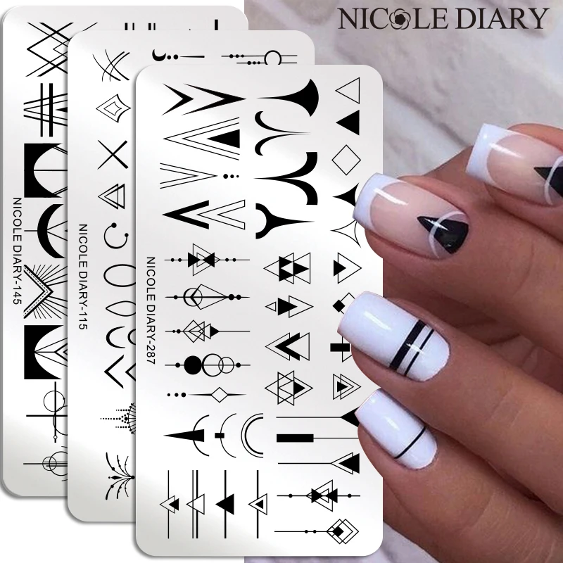 Трафареты NICOLE DIARY геометрические для ногтей штамповочные пластины французского