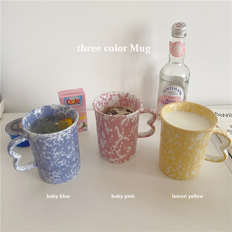 

Korean Brief Style Ins Style Enamel Color Ink Point Ceramic Mug Water Cup Milk Mugs